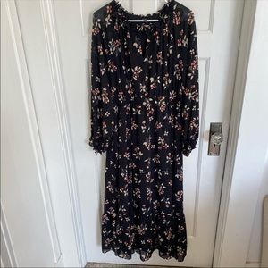 Madewell Black Posy Floral Gathered Neck Ruffle Dress size large